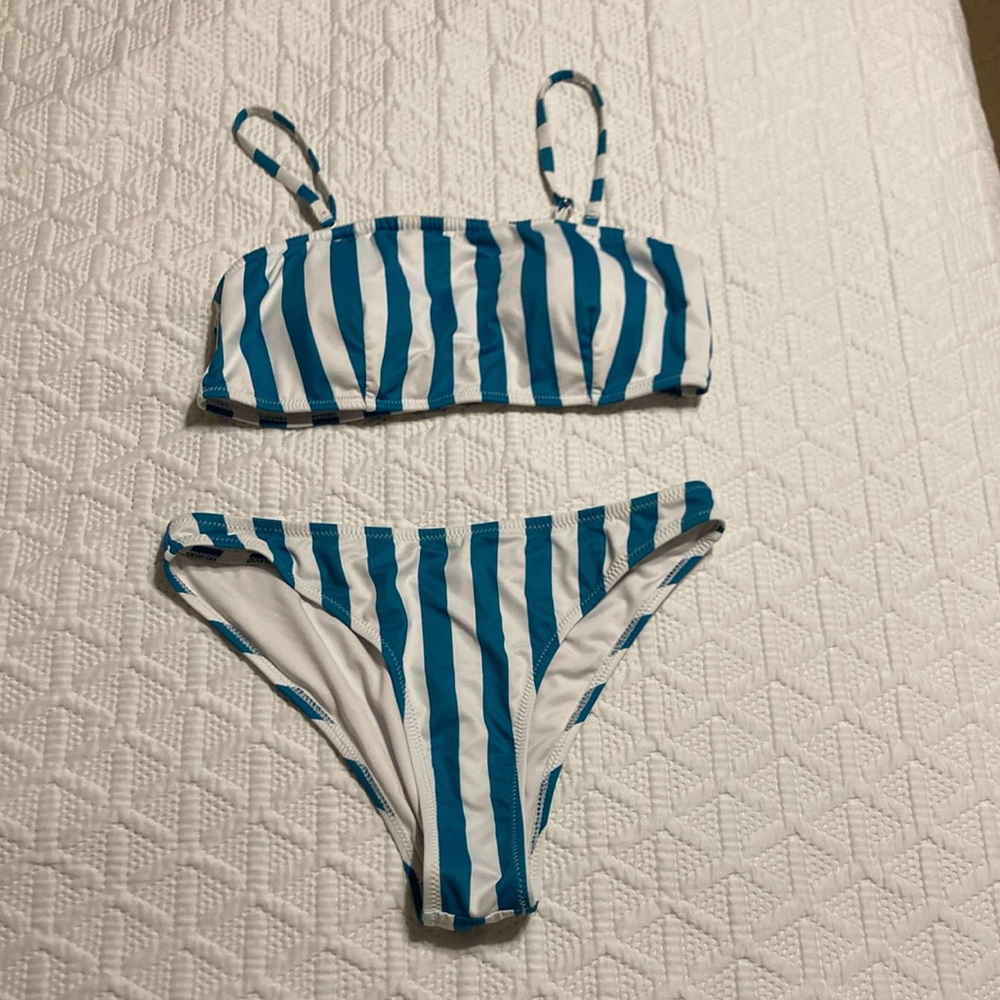 Cupshe Swim Striped Bikini Set - Blue and White